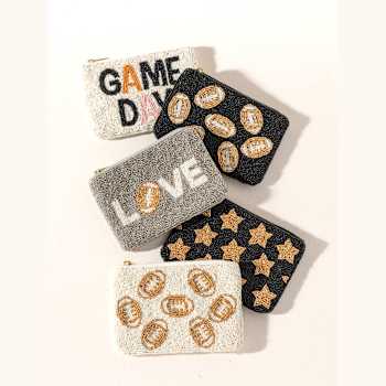 Shiraleah "LOVE" Glass Beaded Zip Pouch, Silver Color