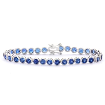 Lab Created Blue Sapphire Sterling Silver Tennis Bracelet 9.18ctw