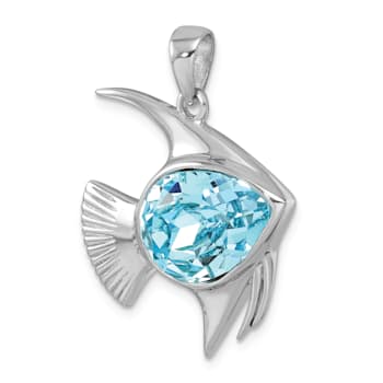Rhodium Over Sterling Silver Polished Crystal Angel Fish Pendant
