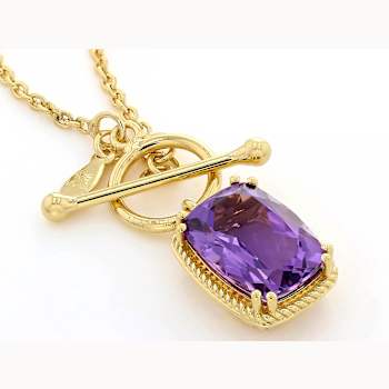 Amethyst Rectangular Cushion Toggle Necklace In 18K Gold Over Sterling
Silver 5.13ct