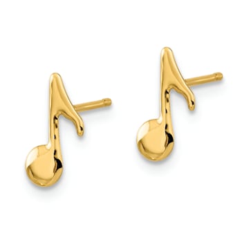 14k Yellow Gold Polished Music Note Stud Earrings