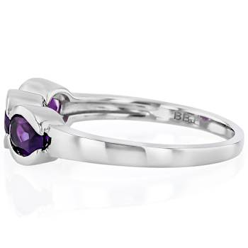 Amethyst Three-Stone Ring In Platinum Over Sterling Silver