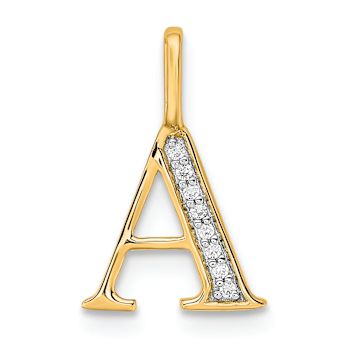 14K Yellow Gold Diamond Letter A Initial Pendant