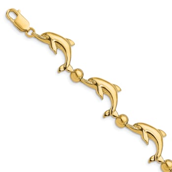 14k Yellow Gold Polished Dolphin Link Bracelet