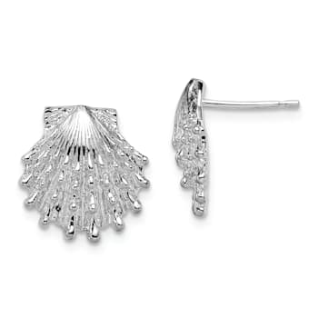 Rhodium Over Sterling Silver Polished Lions Paw Shell Post Earrings