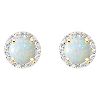 6mm Round Created Opal And Created White Sapphire 10k Yellow Gold Halo
Stud Earrings