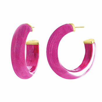 14K Yellow Gold Over Sterling Silver Medium Illusion Acrylic Hoops in Dahlia