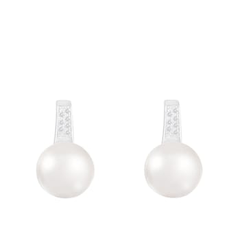 10.5-11mm White Cultured Freshwater Pearl Rhodium Over Sterling Silver Earrings
