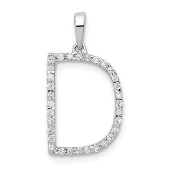 Rhodium Over 14K White Gold Diamond Letter D Initial Pendant