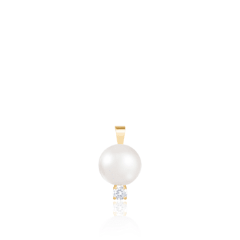 White Cultured Freshwater Pearl and Diamond 14K Yellow Gold Pendant 8-8.5mm