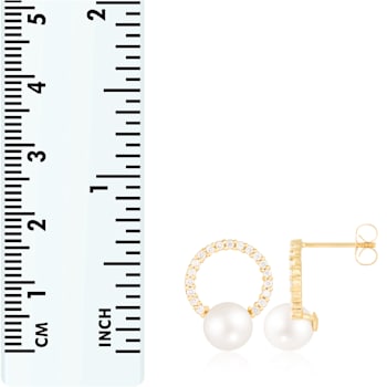White Cultured Freshwater Pearl 14k Yellow Gold Earrings 7-7.5mm