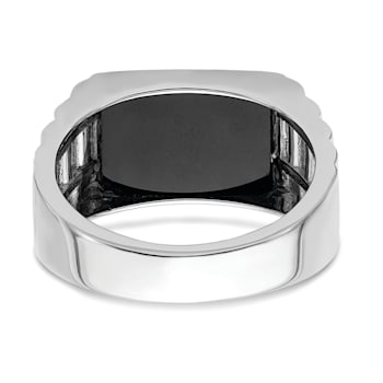 Rhodium Over 14k White Gold Polished Satin Onyx and Diamond DAD Men's Ring