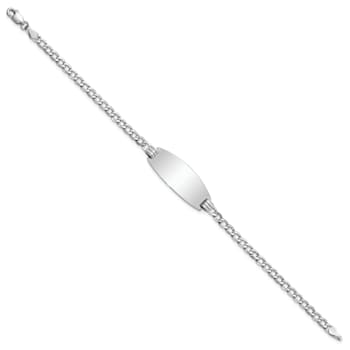 Rhodium Over 14k White Gold Semi-solid Oval Curb Link ID Bracelet