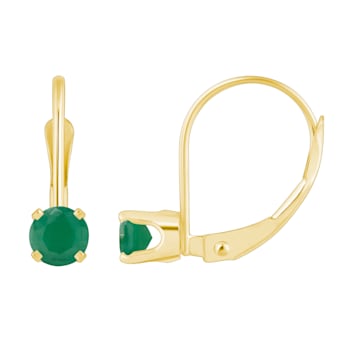 4mm Round Emerald 14k Yellow Gold Drop Earrings