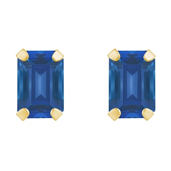 6x4mm Emerald Cut Lab Created Sapphire 10k Yellow Gold Stud Earrings