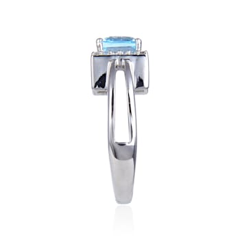 Blue Topaz with White Topaz Accents Sterling Silver Halo with Split
Shank Ring