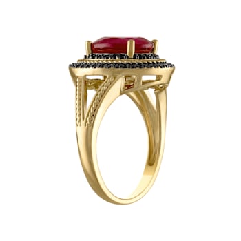 Red Mahaleo® Ruby 14K Yellow Gold Over Sterling Silver Ring 3.87ctw