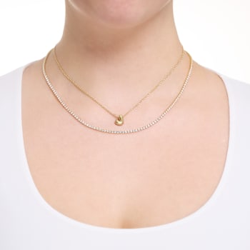 CZ Initial J Tennis Necklace And Pendant Set In 14K Gold Over Brass 4.05ctw