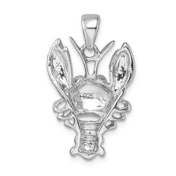 Rhodium Over Sterling Silver Polished Blue Crystal Lobster Pendant