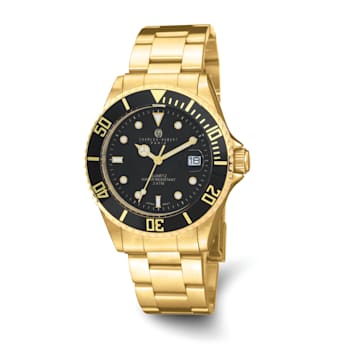 Ladies Charles Hubert Ladies Gold-plated Stainless Steel Black Dial Watch