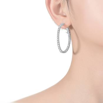 Inside-Out CZ Pave Hoop Earrings In White Rhodium Over Brass