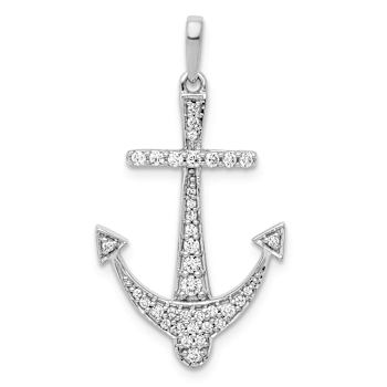 Rhodium Over 14k White Gold Diamond Anchor Pendant