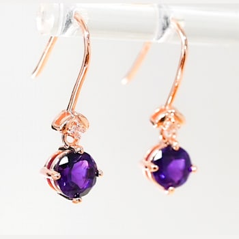 Amethyst and CZ 1.59 Ctw Round 18K Rose Gold Over Sterling Silver Drop
Earrings Jewelry.