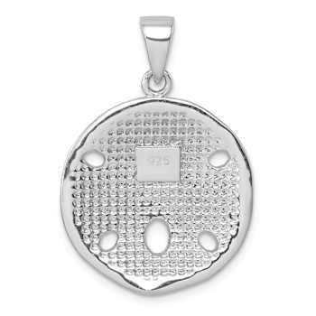 Rhodium Over Sterling Silver Polished Crystal Sand Dollar Pendant