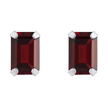 6x4mm Emerald Cut Garnet Rhodium Over 10k White Gold Stud Earrings