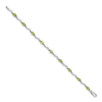 Rhodium Over 10k White Gold Fancy Diamond and Peridot Bracelet