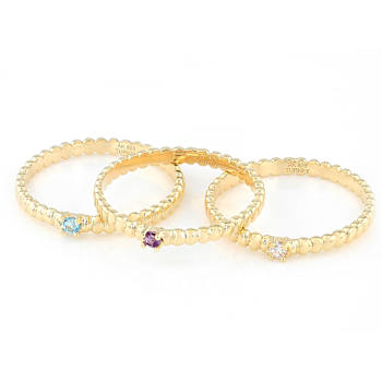 Stackable Ring Set With Topaz, Amethyst And CZ In 18K Gold Over Sterling Silver
