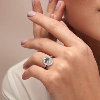 Green Quartz and Created White Sapphire 10K White Gold Ring 2.92ctw