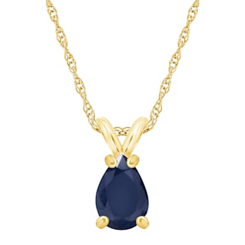 7x5mm Pear Shape Sapphire 14k Yellow Gold Pendant With Chain
