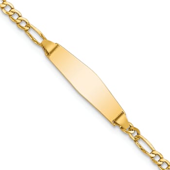 14k Yellow Gold Semi-Solid Soft Diamond Shape Figaro Link ID Bracelet