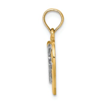 Rhodium Over 14K Two-tone Gold Cross In Heart Charm Pendant