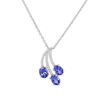 Rhodium Over Sterling Silver 7x5mm Oval Tanzanite and White Cubic
Zirconia Pendant 2.37ctw