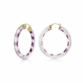 14K Yellow Gold Over Sterling Silver Painted Hoops in Purple Stripe