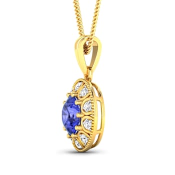 2.02ctw 14K Yellow Gold Tanzanite and White Diamond Pendant with 18 inch
Cable Chain