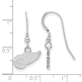 Rhodium Over Sterling Silver NHL Detroit Red Wings LogoArt Dangle Earrings