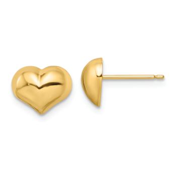 14k Yellow Gold Polished Puffed Heart Stud Earrings