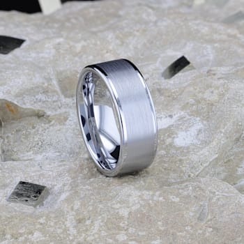 AIRES Flat Brush Finish Center Polished Edges Tungsten Carbide Ring 10mm