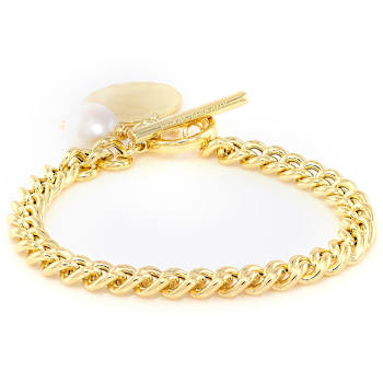 Cultured Freshwater Pearl Toggle Bracelet In 18K Gold Over Bronze 9.5mm