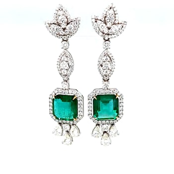 6.25 Ctw Emerald and 3.85 Ctw White Diamond Earring in 18K WG