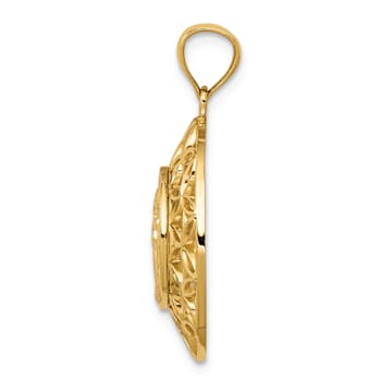 14k Yellow Gold Polished Angel Diamond-Cut Medal Pendant