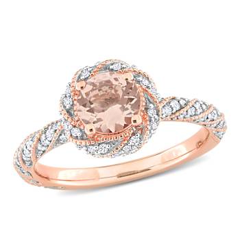 Morganite and Diamond 14K Rose Gold Ring 1.09ctw