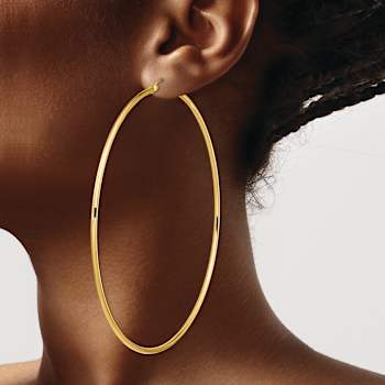 14K Yellow Gold Polished 3 9/16" Tube Hoop Earrings