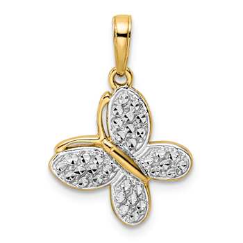 14K Two-tone Gold Diamond-Cut Fancy Butterfly Pendant