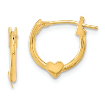 14K Yellow Gold Heart Hoop Earrings