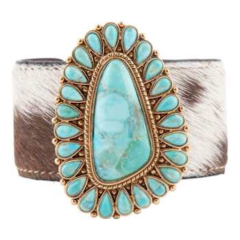 Barse Jewelry Composite Turquoise and Cowhide Gold Tone Cowgirl Up Cuff Bracelet