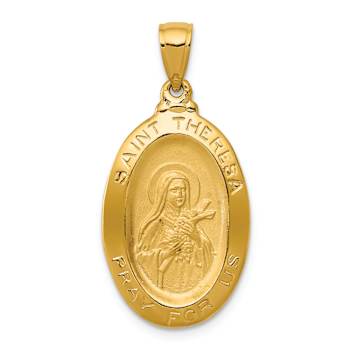 14k Yellow Gold Satin Saint Theresa Oval Medal Pendant